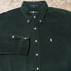 Polo Ralph Lauren Shirt Mens XL Forest Green Blaire Corduroy Long Sleeve Vintage